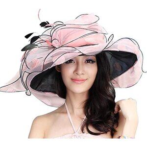 Junes young Elegant Pink Polka Dot Sheer Hat & Cape Set vintage derby elegant